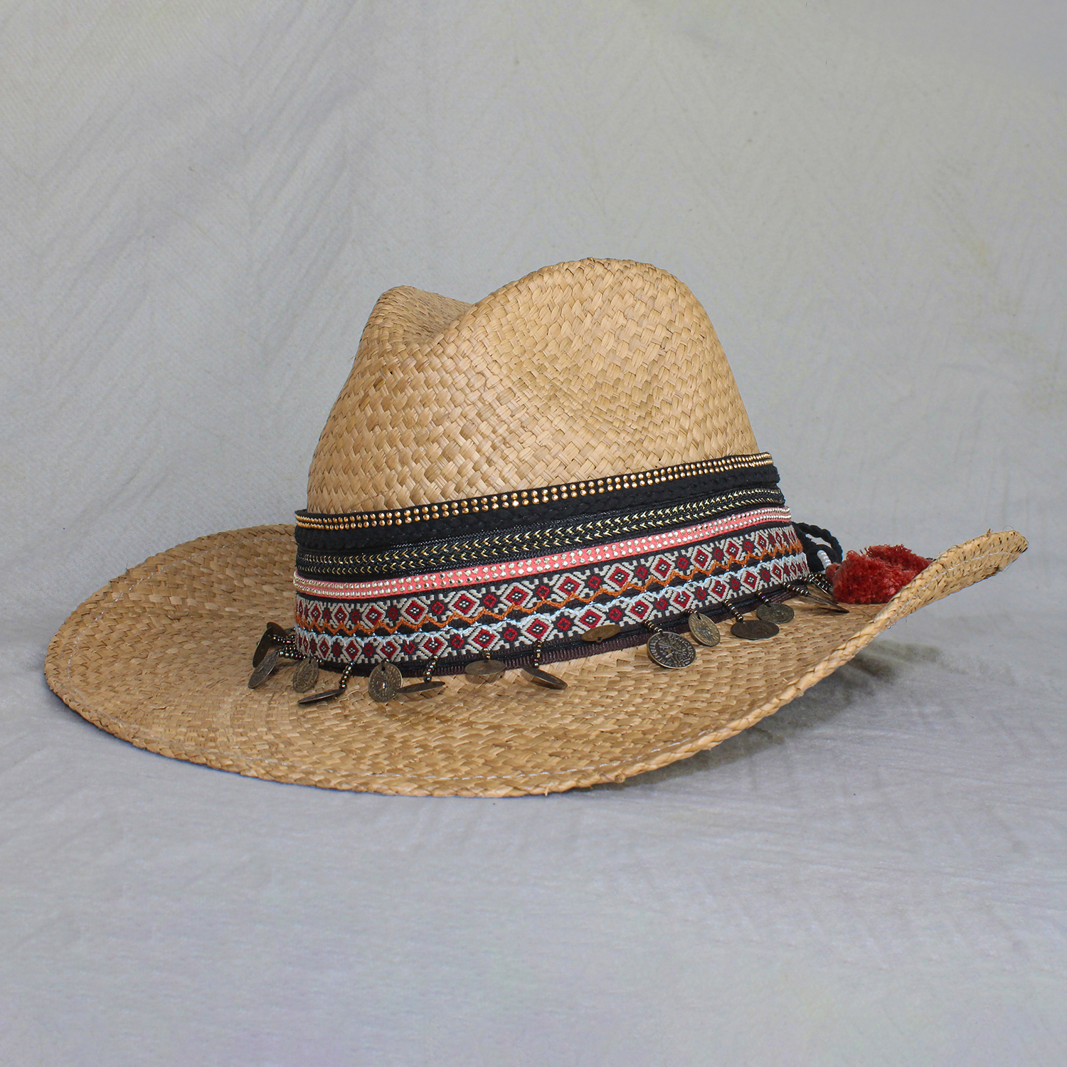 Sombrero Borsalino Color Cafe con adorno Boho Travel Pinky Coins Sombrero Borsalino Color Cafe con adorno Boho Travel Pinky Coins