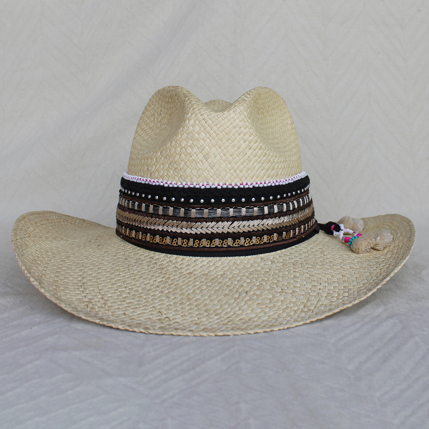 Sombrero Borsalino Color Natural con adorno Boho Travel Mostacilla Sombrero Borsalino Color Natural con adorno Boho Travel Mostacilla