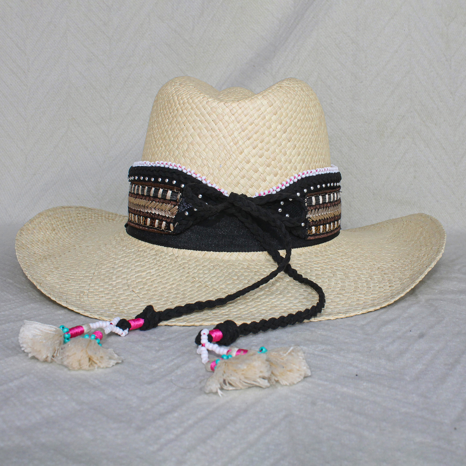 Sombrero Borsalino Color Natural con adorno Boho Travel Mostacilla Sombrero Borsalino Color Natural con adorno Boho Travel Mostacilla