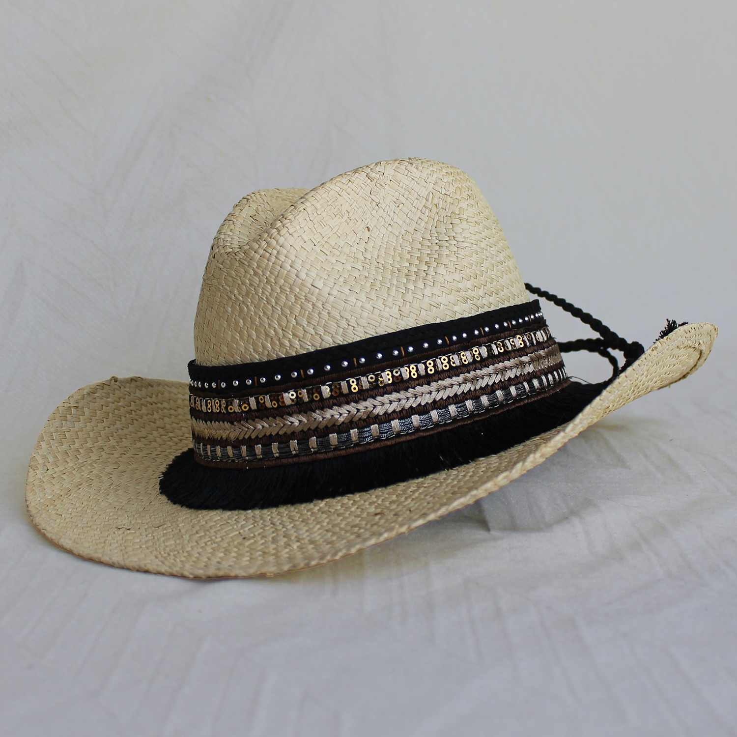 Sombrero Borsalino Color Natural con adorno Boho Travel Rock Flecos Sombrero Borsalino Color Natural con adorno Boho Travel Rock Flecos