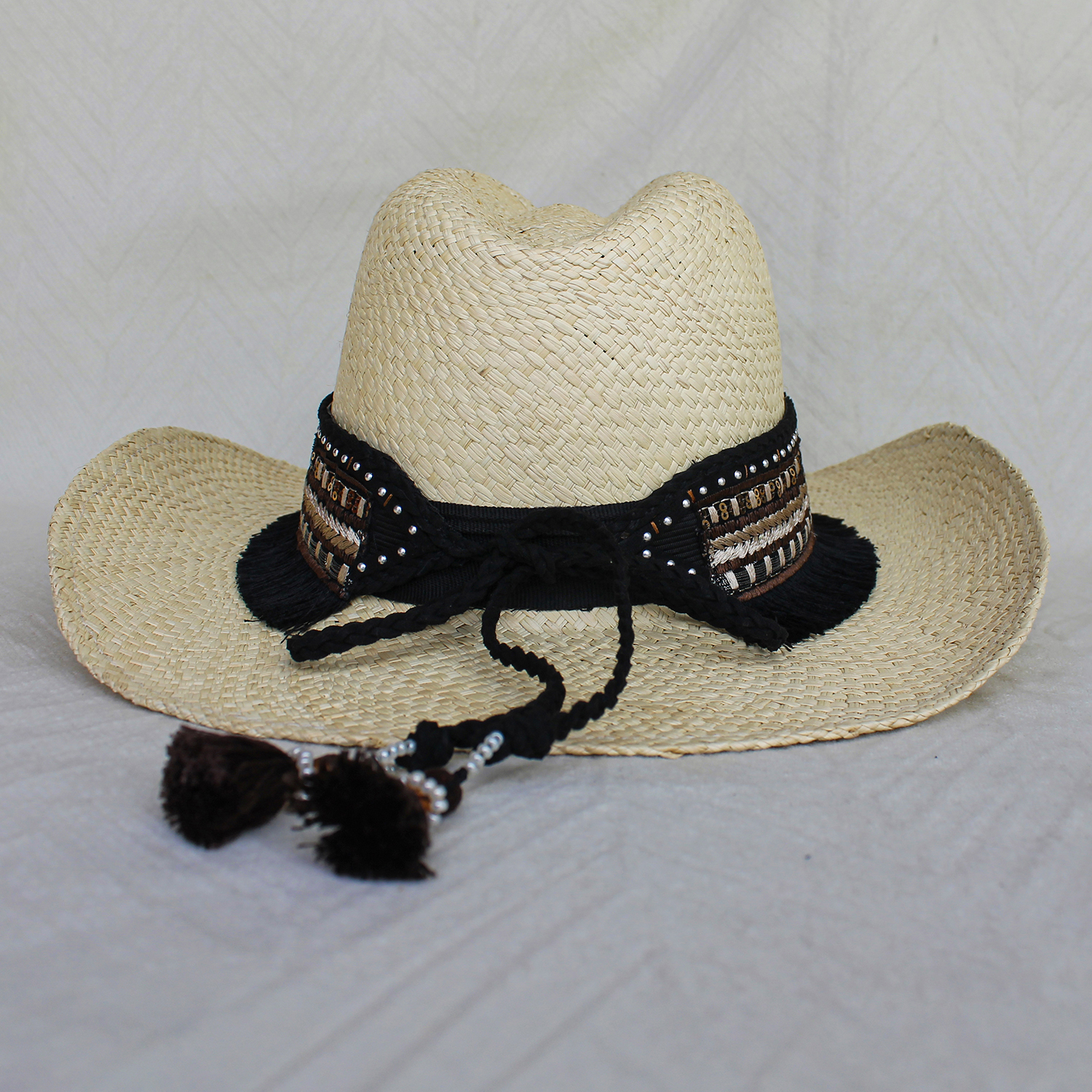 Sombrero Borsalino Color Natural con adorno Boho Travel Rock Flecos Sombrero Borsalino Color Natural con adorno Boho Travel Rock Flecos