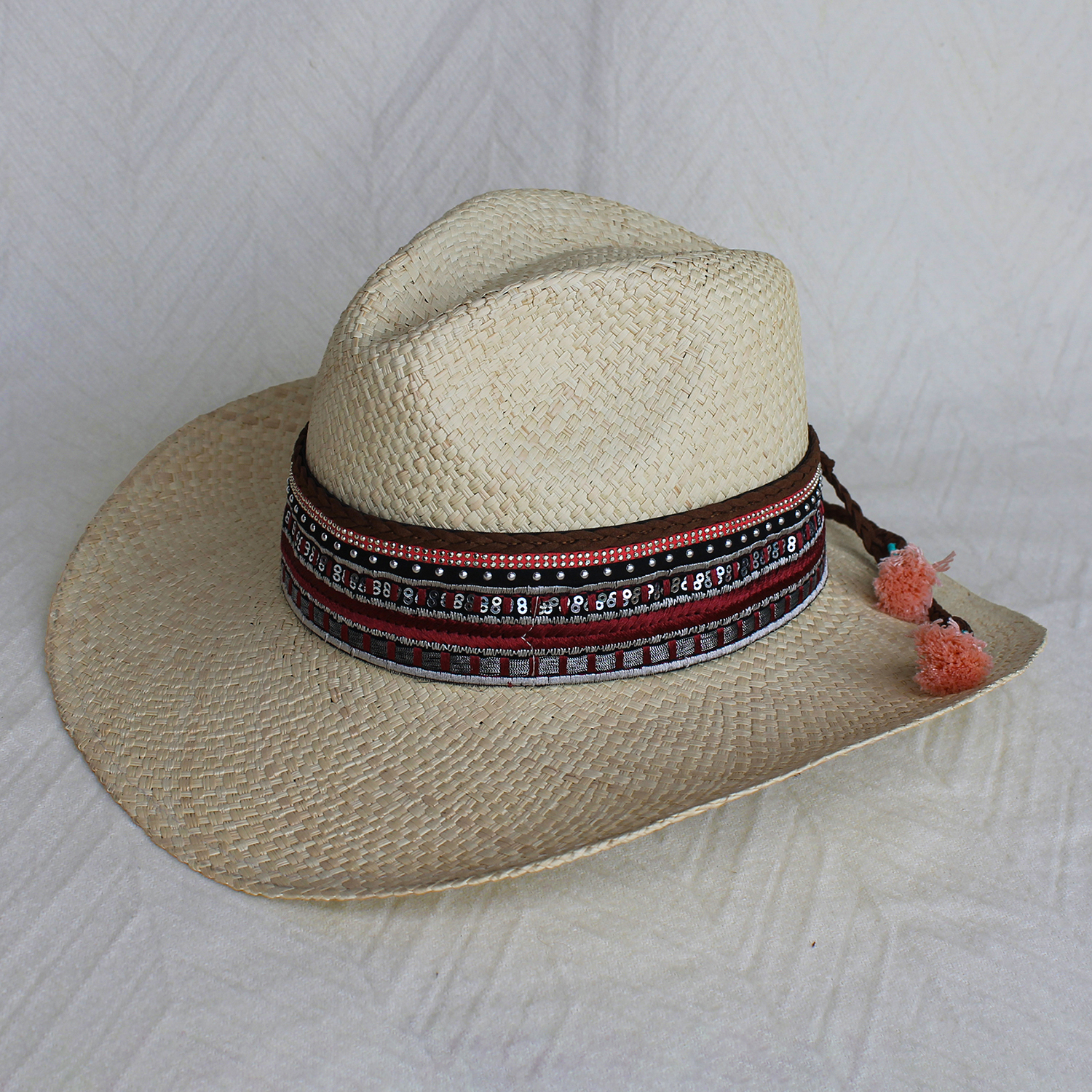 Sombrero Borsalino Color Natural con adorno Boho Travel Cherry Shine Sombrero Borsalino Color Natural con adorno Boho Travel Cherry Shine