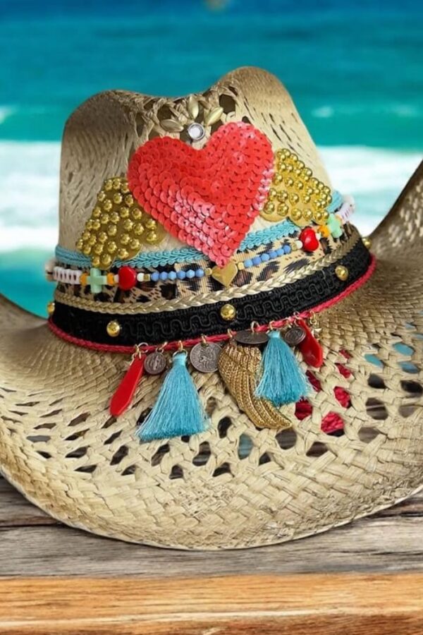 Sombreros Artesanales en Palma de Iraca | Milolita Colombia Sombrero Cowboy Calado Amour — Talla Sombrero: Talla 6 (59 cm)