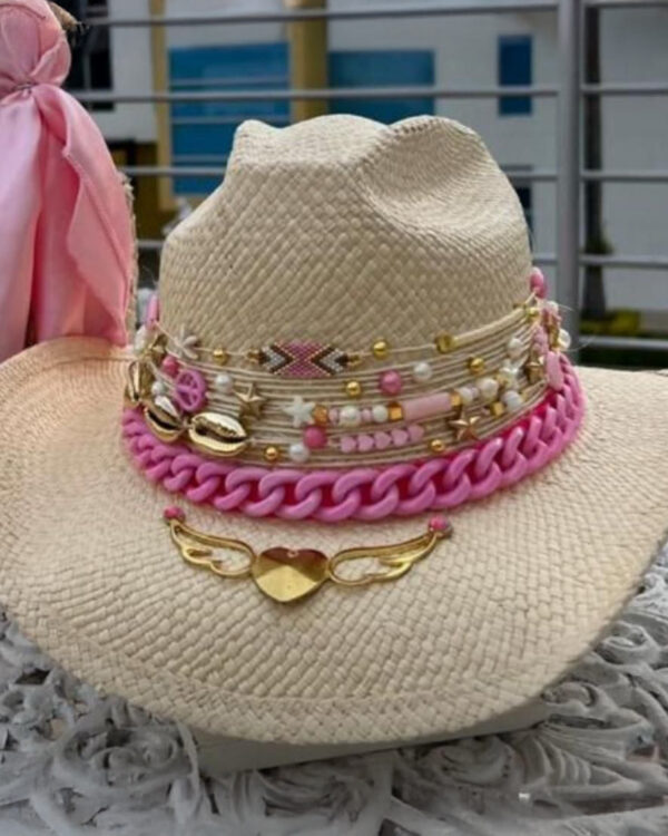 Sombreros Artesanales en Palma de Iraca | Milolita Colombia Sombrero Cowboy Pink color Crudo — Talla Sombrero: Talla 6 (59 cm)