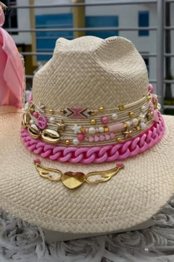 Sombreros Artesanales en Palma de Iraca | Milolita Colombia Sombrero Cowboy Pink color Crudo — Talla Sombrero: Talla 6 (59 cm)