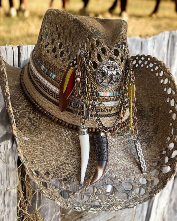 Sombreros Artesanales en Palma de Iraca | Milolita Colombia Sombrero Cowboy Calado Texano Cafe Vintage — Talla Sombrero: Talla 6 (59 cm)
