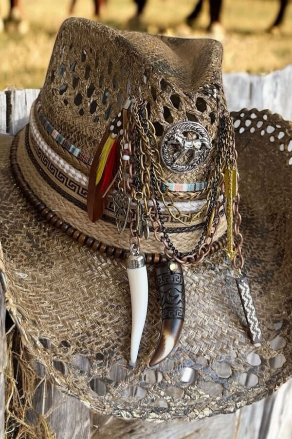Sombreros Artesanales en Palma de Iraca | Milolita Colombia Sombrero Cowboy Calado Texano Cafe Vintage — Talla Sombrero: Talla 6 (59 cm)