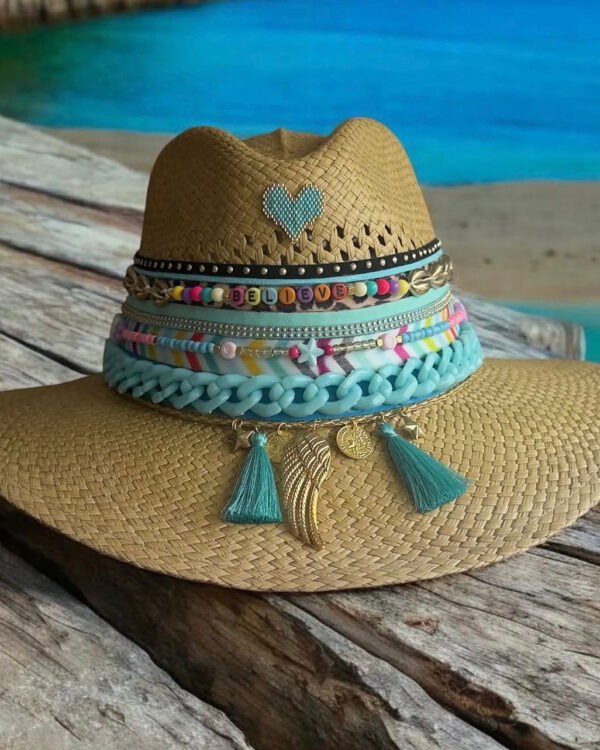 Sombreros Artesanales en Palma de Iraca | Milolita Colombia Sombrero indiana Spring pink shell chain (copia) — Talla Sombrero: Talla 6 (59 cm)