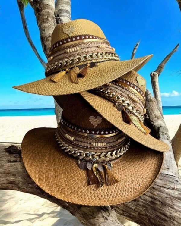 Sombreros Artesanales en Palma de Iraca | Milolita Colombia Sombrero indiana Vintage Golden — Talla Sombrero: Talla 6 (59 cm)