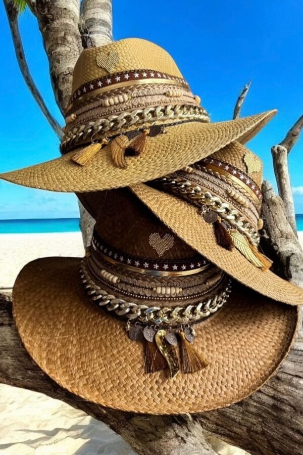 Sombreros Artesanales en Palma de Iraca | Milolita Colombia Sombrero indiana Vintage Golden — Talla Sombrero: Talla 6 (59 cm)